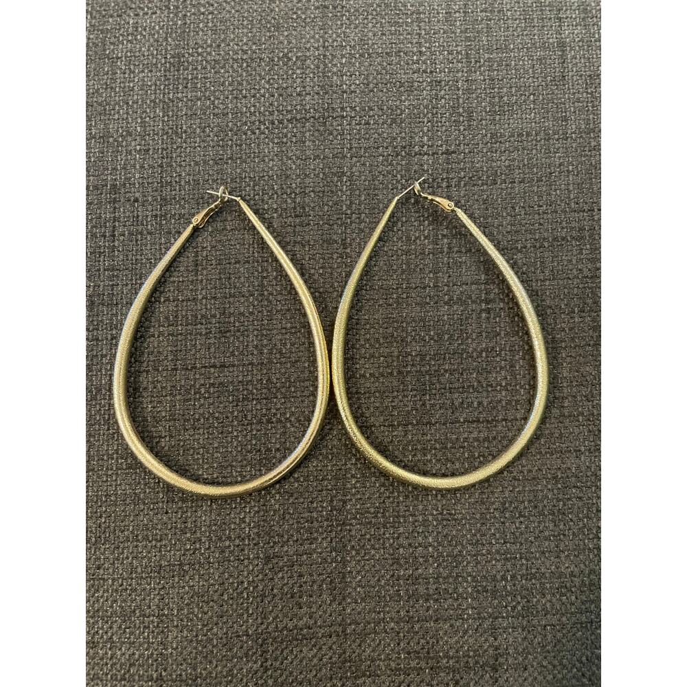 Large Gold Teardrop Hoop Earrings | Statement Hoops - Picture 2 of 3
